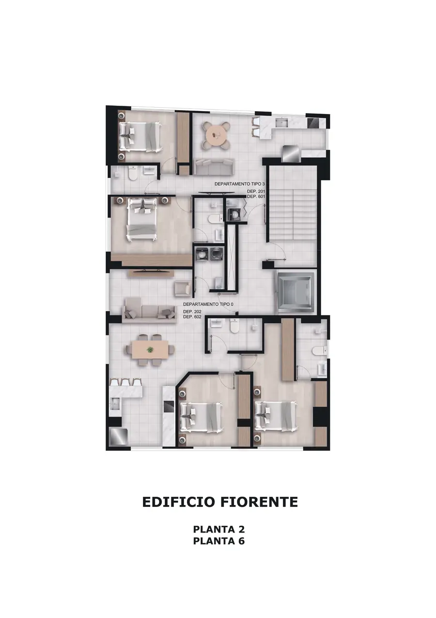Planta tipo 2 dormitorios
